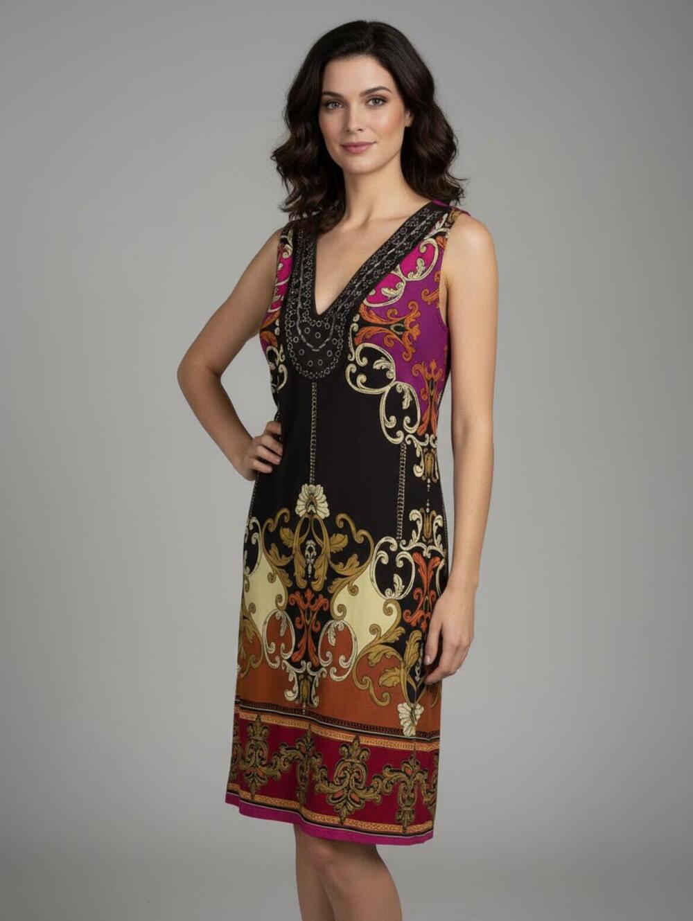 Tiana B. Sleeveless V-Neck Patterned Dress Size L